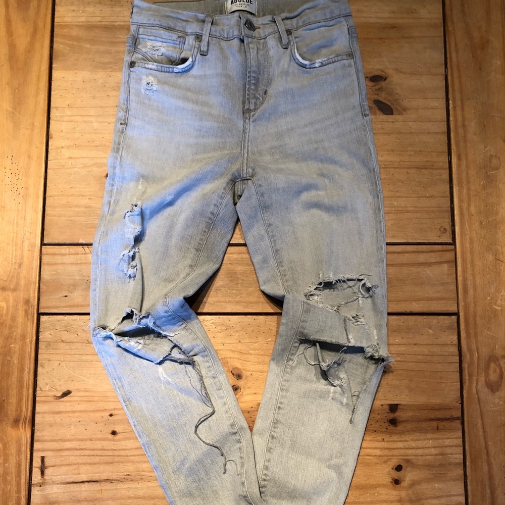Agolde Distressed Grey Mid Rise Skinny Jean